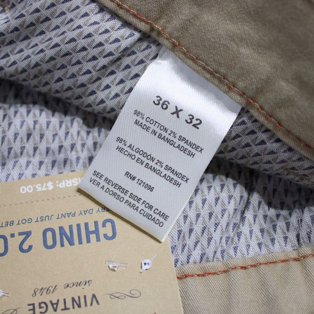 NWT Weatherproof Vintage Chino 2.0 Slim Straight Stretch Pants Khaki Men 36x32 - Picture 10 of 15
